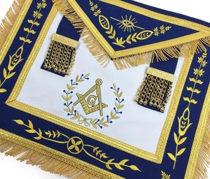 Delantal Masónico de Logia Azul Personalizable, Hecho a Mano, Tela Azul Rey, Insignias Bordadas a Máquina, Cinta para Maestro Masón - Product Image 2