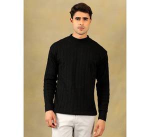 Pull en maille torsadée à col roulé pour homme, coupe ajustée, couleur unie noir, col haut, pull chaud pour l'automne et l'hiver - Product Image 5