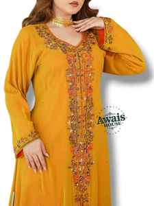 Ensemble 2 pièces de luxe AWAIS HOUSE pour femmes musulmanes, robe longue en velours uni perlé, coupe trapèze, pour soirée/formelle - Product Image 6