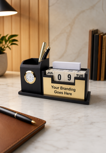 Organizador de Escritorio Ejecutivo Moderno con Porta Tarjetas de Visita, Soporte para Bolígrafos y Reloj, Organizador de Escritorio de Oficina de Madera Personalizado - Product Image 6