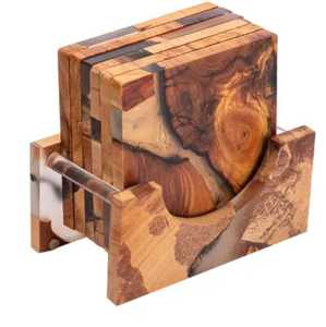 <b>Top</b> Quality Epoxy <b>Resin</b> Wooden Coasters Set, Modern Coasters with Holder, Cedar Wood Coaster <b>Table</b> decoration coaster - Product Image 1