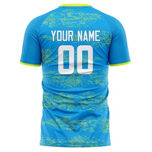 เสื้อฟุตบอลแบบซับลิเมชั่นสั่งทำพิเศษสำหรับผู้ชาย สีน้ำเงิน-เหลือง คอกลม แขนสั้น ผ้าโพลีเอสเตอร์ซับเหงื่อ ชุดทีม - Product Image 4