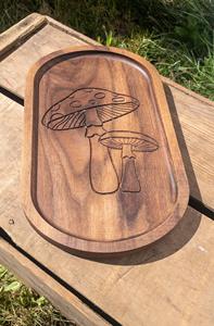 Bandeja Ovalada de Madera de Nogal Grabada con Diseño de Hongo, Rústica, Portátil, de un Solo Compartimento, Organizador de Escritorio, Decoración Natural, para Servir Alimentos - Product Image 6