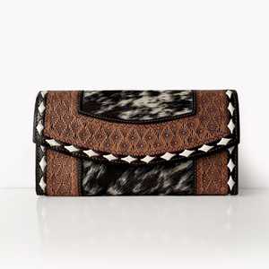 Cartera de cuero de vaca triple Sunset Serenade hecha a mano, bolso de mano de cuero con sillín occidental para mujer - Product Image 1