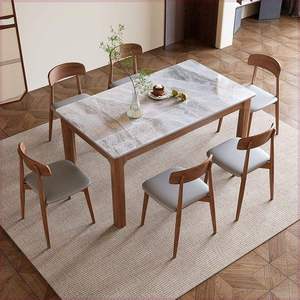 Table à manger rectangulaire élégante personnalisée Daystar Trade, structure en bois massif, plateau en marbre, contemporaine, 4 places, pour la famille - Product Image 2