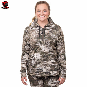 Sudadera con capucha de forro polar para mujer, para actividades al aire libre, camuflaje Rock Bark, con cremallera de un cuarto, capucha con cordón ajustable y bolsillo frontal tipo canguro - Product Image 1