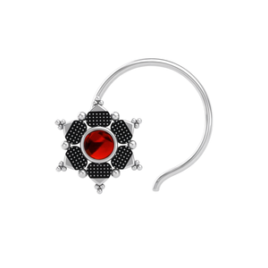 Pendiente de Nariz con Engaste de Granate Redondo en Plata de Ley 925, Estilo Indio, para Mujeres y Niñas - Product Image 3