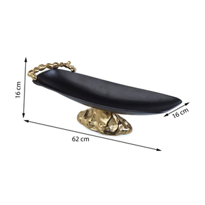 Luxury <b>Black</b> Metal Platter With Textured Gold Nugget Accent Rim, Elegant Shallow Serving Tray For Modern Home Decoration - Product Image 2