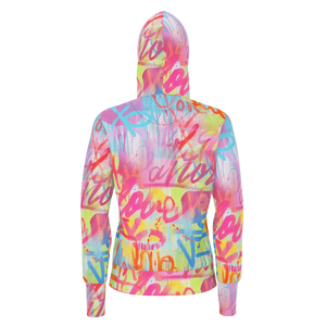 Brightly Colored Graffiti-Print Vibrant Mixture Paint Splatter Street Style Lettering Sublimation Breathable Zip-Up Hoodie - Product Image 2
