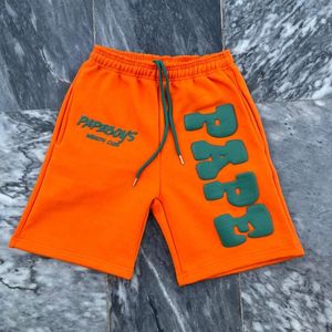 Shorts de survêtement tendance pour hommes grandes tailles, en molleton bouclette, délavé à l'acide, imprimé en relief, bords bruts, cordon de serrage, effet vintage - Product Image 3