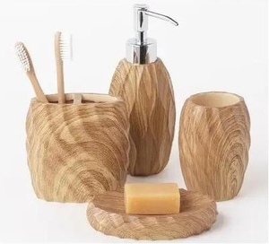 Juego de Accesorios de Baño Redondos de Madera Ecológica de Cinco Piezas, Estilo Lujoso para el Hogar - Product Image 3