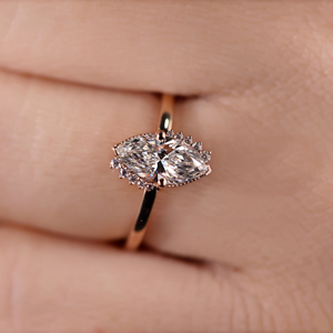 Marquise Cut Moissanite Diamond Engagement <b>Ring</b> Asymmetrical Halo Bridal Promise <b>Ring</b> Yellow Gold IGI Certified Anniversary 18k - Product Image 5