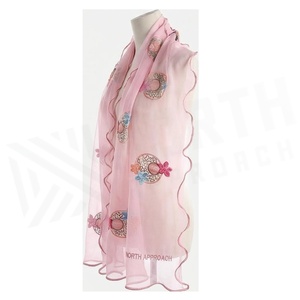 Pañuelo de Gasa Rosa para Mujer NORTH APPROACH, Bordado Floral, Estilo Dulce y Largo, Accesorio de Moda para Todas las Temporadas - Product Image 3