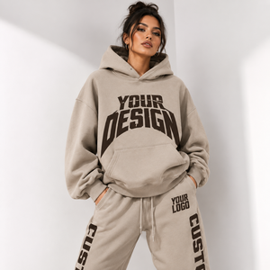 Women Custom Print Hooded Tracksuit Set Loose Fit Full Length Cotton <b>Joggers</b> With Side Pockets Autumn Casual Wear - Product Image 3