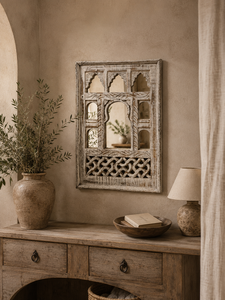 Miroir mural en bois vintage, finition blanche vieillie, miroir rectangulaire décoratif à suspendre pour salon, entrée - Product Image 4