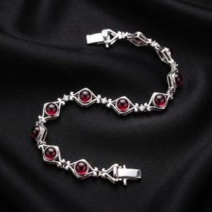 Vintage 925 Sterling Silver Garnet <b>Bracelet</b> | Round <b>Red</b> Gemstones, Elegant Classic Jewelry Women's Everyday Wear Jewelry - Product Image 4