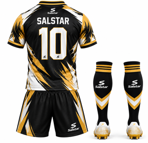 Conjunto de Uniforme de Fútbol para Hombre Salstar, Camiseta Negra con Estampado Geométrico Amarillo Sublimado, Manga Corta, Tejido Transpirable de Secado Rápido - Product Image 2