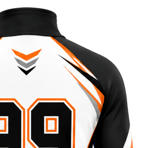 T-shirt de sport à col zippé orange, blanc et noir, à manches longues, pour l'entraînement athlétique, la course à pied, les vêtements d'équipe, vêtements de sport personnalisés haute performance - Product Image 4
