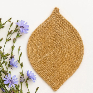 Handmade Striped Hemp Meal <b>Mat</b> Jute <b>Table</b> <b>Mat</b> With Placement Pot and Insulation Cup for Home Wedding Banquets - Product Image 5