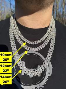 Cadena de Eslabones Cubanos de Plata de Ley 925 con Micro Pavé de Diamantes CZ, 10mm 12mm 14mm, Joyería Hip Hop para Hombre - Product Image 4