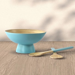 Handmade Spun Bamboo <b>Serving</b> Bowl Set with Spoon and Fork Kitchenware Bamboo Salad Bowls Food Fruit made in Vietnam - Product Image 2