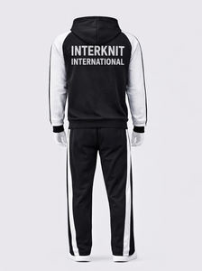 ชุดเซ็ตเสื้อฮู้ดดี้และกางเกงจ็อกเกอร์สีดำขาวสำหรับผู้ชาย พิมพ์โลโก้ได้ตามต้องการ ผลิตจากผ้าฝ้ายผสมโพลีเอสเตอร์ รับผลิตแบบ OEM ขายส่ง - Product Image 2