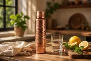 Botella de Agua Ecológica Hecha a Mano de Cobre Puro con Acabado Martillado, Botella Ayurvédica Reutilizable para Viajes, Personalización de Marca para Venta al Por Mayor - Product Image 3