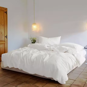 Ensemble de housse de couette en coton blanc, couleur unie, style simple, pour usage domestique, 3 pièces, ensembles de literie tissée - Product Image 2