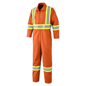 Combinaisons de travail industrielles unisexes bleu foncé avec bordure orange, bretelles réglables, plusieurs poches, matière polyester, certifiées CE - Product Image 3