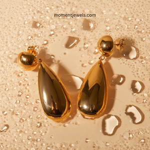 Boucles d'oreilles en forme de goutte d'eau en acier inoxydable plaqué or pour femmes, bijoux vintage à la mode, cadeau, à porter pour les fêtes - Product Image 4