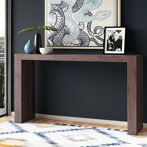 Mesa Consola Convertible de Hierro Marrón Oscuro con Espejo, Diseño en Forma de U, Estructura de Panel Grueso, Mueble Moderno para Entrada u Hotel - Product Image 2