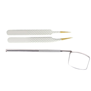 3PCS Stainless Steel Eyelash Extension Tweezers Set with White Isolation Mirror Fiber Tip Lash <b>Tools</b> Private Label Kit - Product Image 1