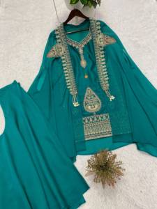 Ensemble prêt-à-porter haut Rangoli brodé à la main avec broderie à sequins et palazzo assorti, et shrug brodé à la main avec sequins - Product Image 3