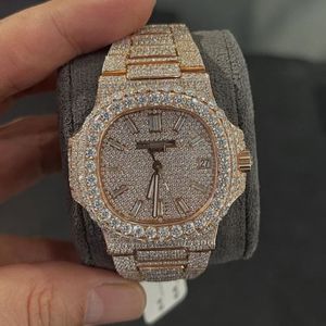 Montre mécanique de luxe pour homme, style européen et américain, entièrement sertie de diamants Moissanite, bracelet en acier, fonction répétiteur, modèle très vendu, directement de l'usine - Product Image 1