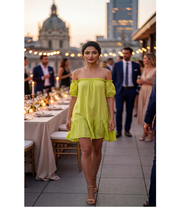 Mini-robe légère vert citron en rayonne pour femme, robe courte décontractée d'été, confortable pour le quotidien, fournisseur en gros - Product Image 1