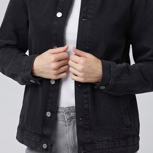 Women's Black <b>Denim</b> Quilted Trucker <b>Jacket</b> Stand Collar Full Sleeve Button Closure Windproof Breathable Fashion Style - Product Image 5