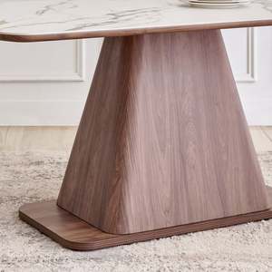 Modern Rectangle Sintered <b>Stone</b> <b>Top</b> Eco-Friendly Durable Handmade Dining <b>Table</b> Conical Wood Base Stable Home Furniture 6 Seater - Product Image 3