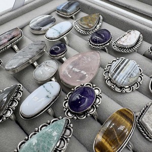 Brass <b>Silver</b> Plated Mixed Assorted Gemstone <b>Ring</b> with Bezel Setting Natural Stones <b>Adjustable</b> Bulk Jewelry Supplier - Product Image 2