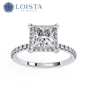 LOISTA Bague de fiançailles en diamant taille princesse pour femme en platine avec diamants naturels certifiés GIA style classique - Product Image 2