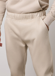 Men's Beige Elastic Waist Sweatpants Casual Joggers With Side Pockets Midweight Knitted Spandex Cotton Fabric Autumn Wear - Product Image 5