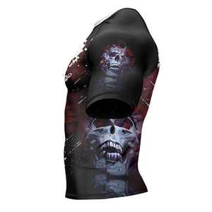 Short Sleeve Rash Guard Sublimation Print <b>Skull</b> Design Quick Dry Compression Shirt Sport <b>Top</b> BJJ Gear - Product Image 6