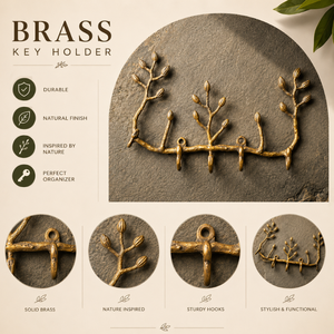 Vintage Brass Tree Branch <b>Key</b> Holder <b>Wall</b> Mounted Decorative <b>Key</b> Rack with 5 <b>Hooks</b> for Entryway Home Organization and Storage - Product Image 4