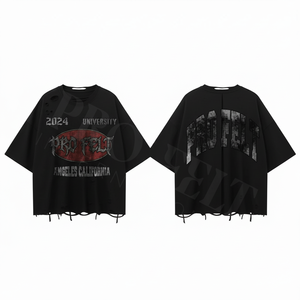 Solid Plain Oversized Distressed T-Shirt Men Hip Hop Breathable Vintage Style Streetwear Casual Summer Drop Shoulder Raw Hem - Product Image 2