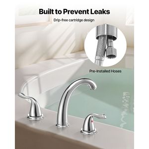 Rubinetto per vasca da bagno a 3 fori con cascata e collo d'oca, set rubinetteria per vasca con 2 maniglie, montaggio su bordo vasca - Product Image 5