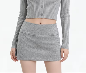 Ribbed Knit Mini Skirt for Women High Waist Casual Stretch Skater Skirt Washable Anti Pilling Spring Fall - Product Image 4