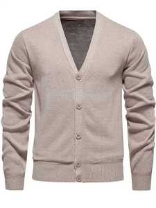 เสื้อคาร์ดิแกนถักทรงเข้ารูป คอวี สำหรับผู้ชาย แต่งกระดุม สไตล์ลำลอง ใส่ทำงานได้ ขายส่ง เสื้อไหมพรมถัก OEM - Product Image 5