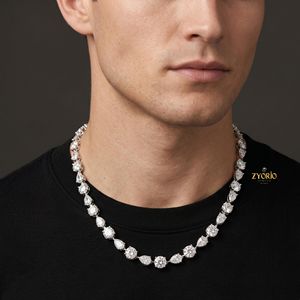925 Silver Round and Pear Cut Tennis <b>Necklace</b> Luxury <b>Statement</b> <b>Necklace</b> for Women - Product Image 1