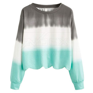 Gradient Color Block <b>Long</b> Sleeve O-Neck Sweatshirt Asymmetric Hem Drop Shoulder Cotton Knitted Casual <b>Top</b> For <b>Women</b> Spring Wear - Product Image 1
