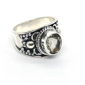 Vintage 925 Sterling Silver Cocktail Ring Oval Green Amethyst Gemstone Bezel Setting Floral Design Unisex Everyday Wear Jewelry - Product Image 2
