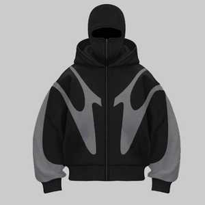 Unisex Regular Fit Hooded <b>Zip</b>-<b>Up</b> Fleece Heavyweight Lined Crop Sweatshirt Color Blocking Raglan Sleeve Streetwear Style - Product Image 5